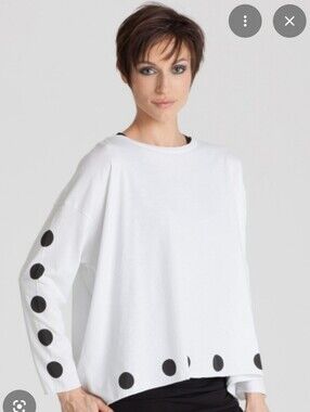 Planet By Lauren G Polka Dot Boxy Long Sleeve Tee White One Size Fits All